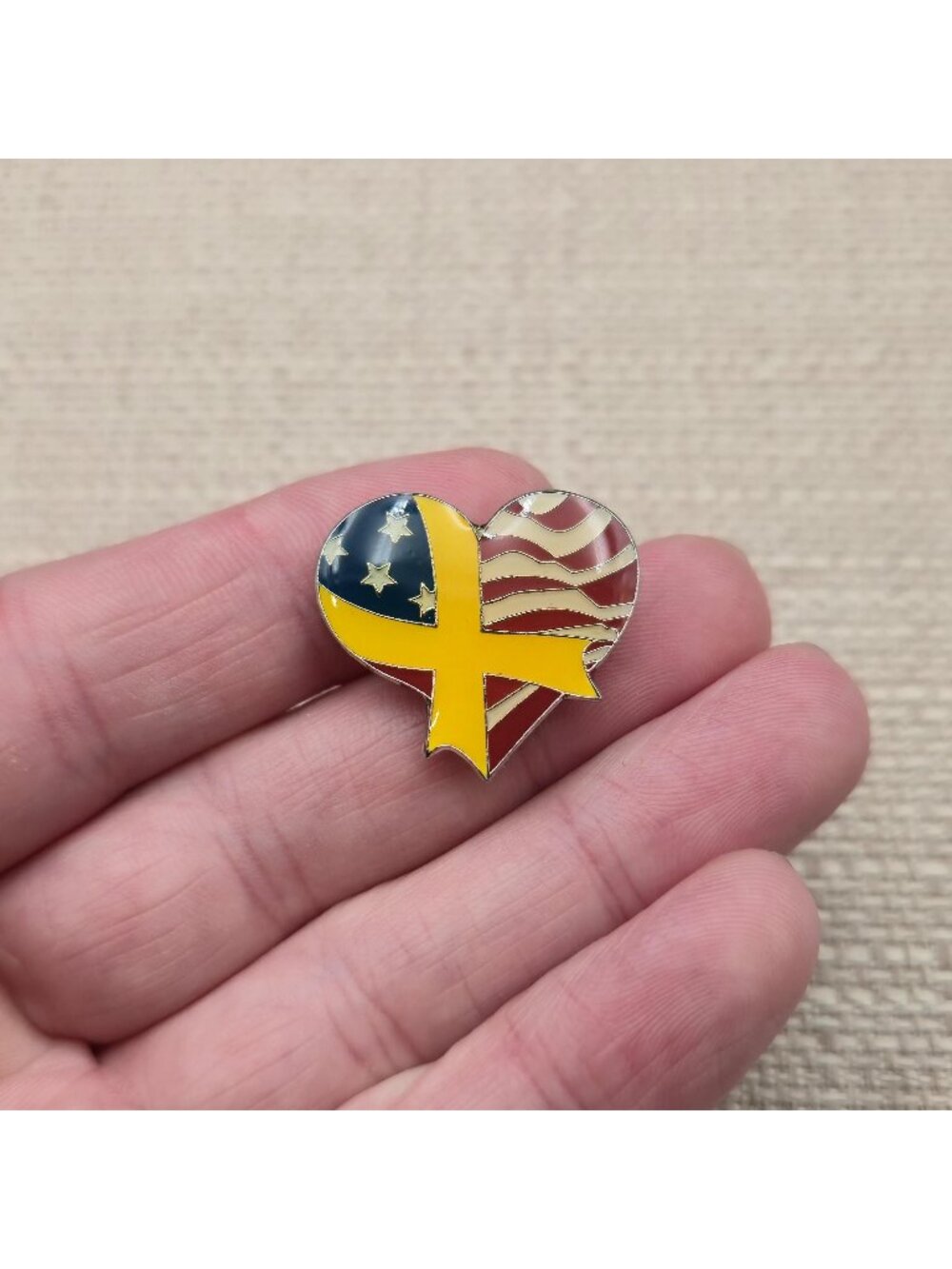 Vintage Support Our Troops American Flag Heart Yellow Ribbon Lapel Pin A8911